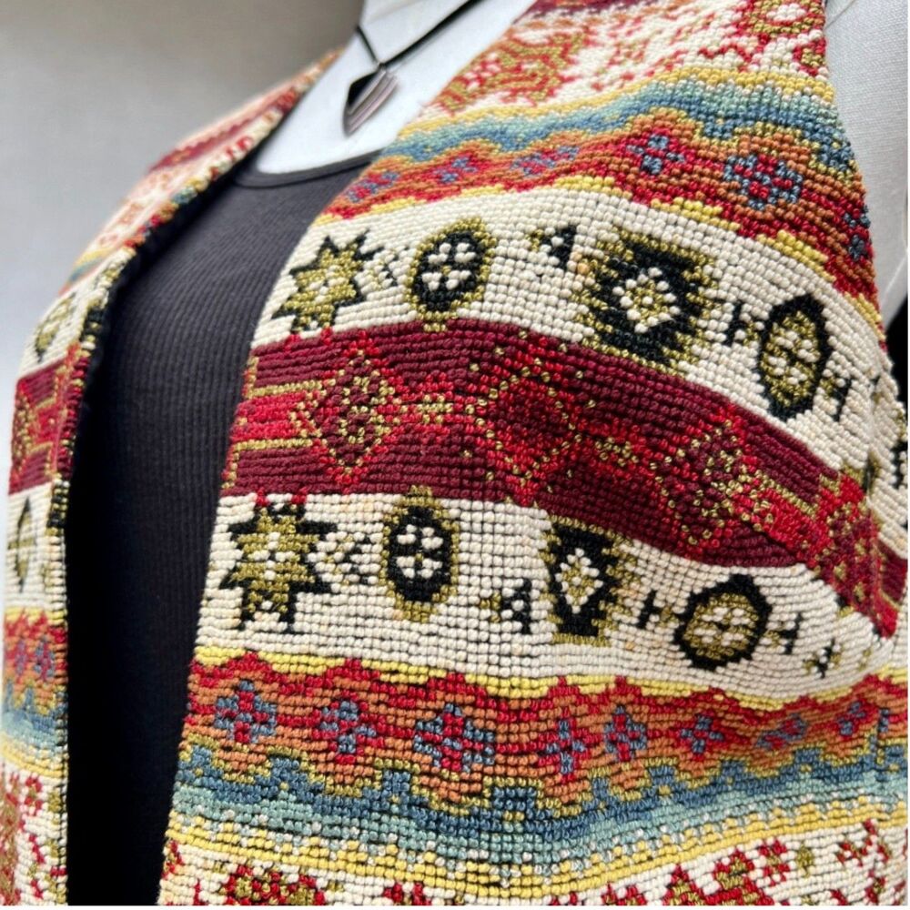 Vintage 70s Joseph Magnin Southwestern Tapestry Vest Long Open-Front Size Medium - Picture 6 of 13